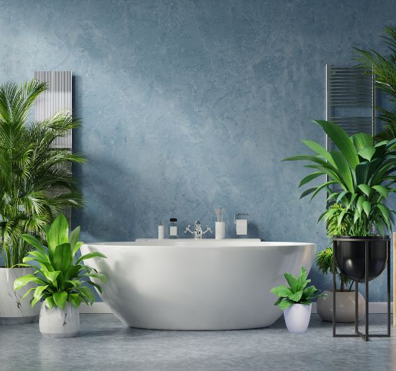 Bathtub With Tropical Plant Setting