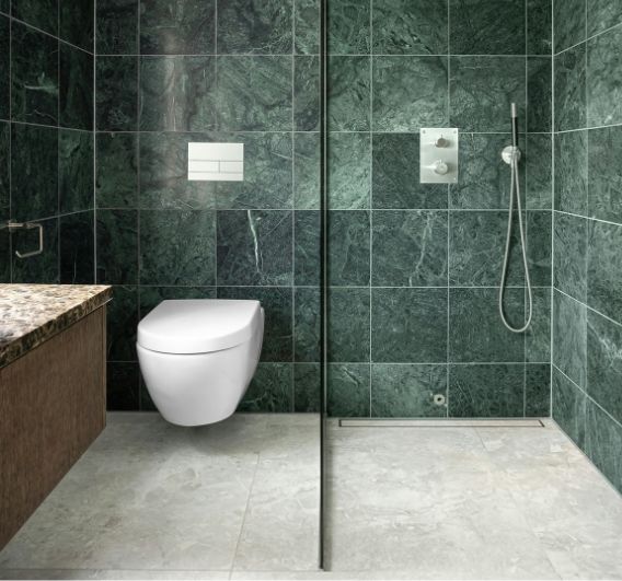 Three Tile Styles In Bathroom