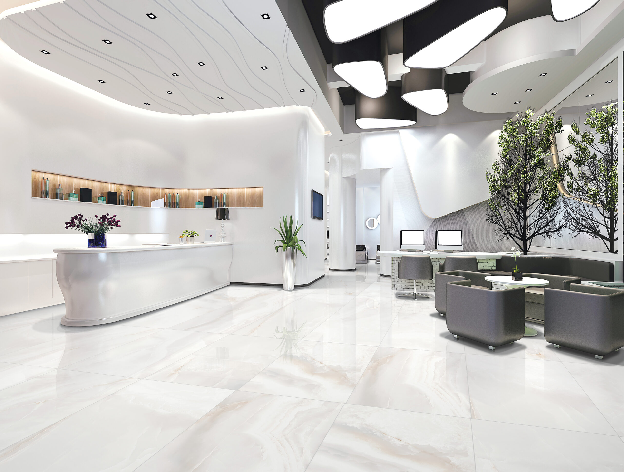 Onyx Blanco Marble Look Honed Rectified Porcelain Tile 3756