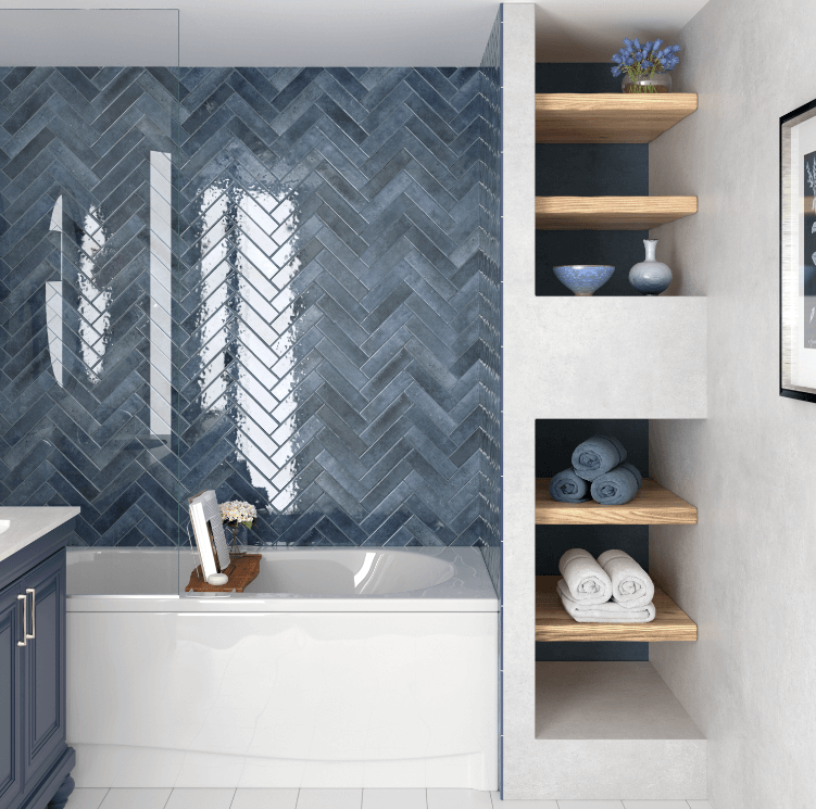 Bricks Sea Gloss Spanish Irregular Edge Porcelain Subway Tile 4407