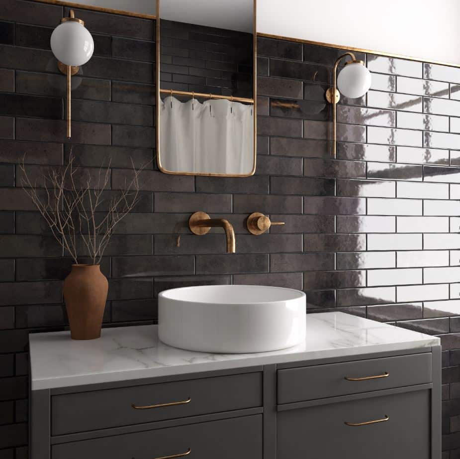 Bricks Obsidian Gloss Spanish Irregular Edge Porcelain Subway Tile 4412