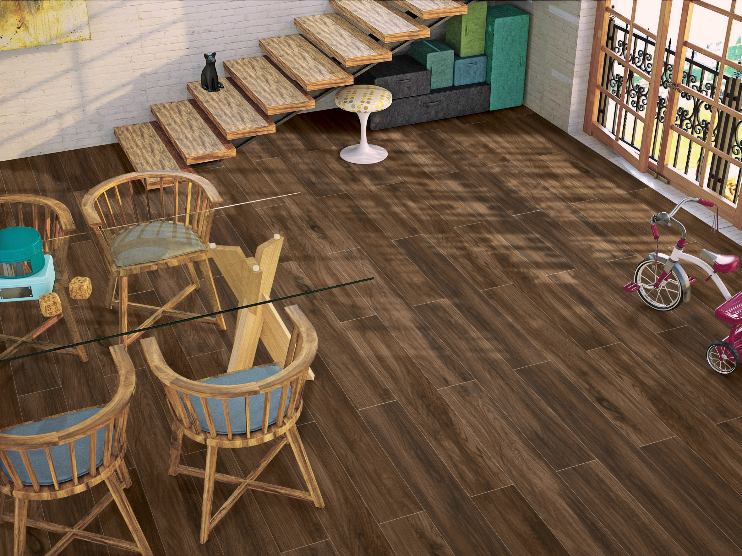 Wood Strips Dark Walnut Timber Look Matt Porcelain Tile 4387