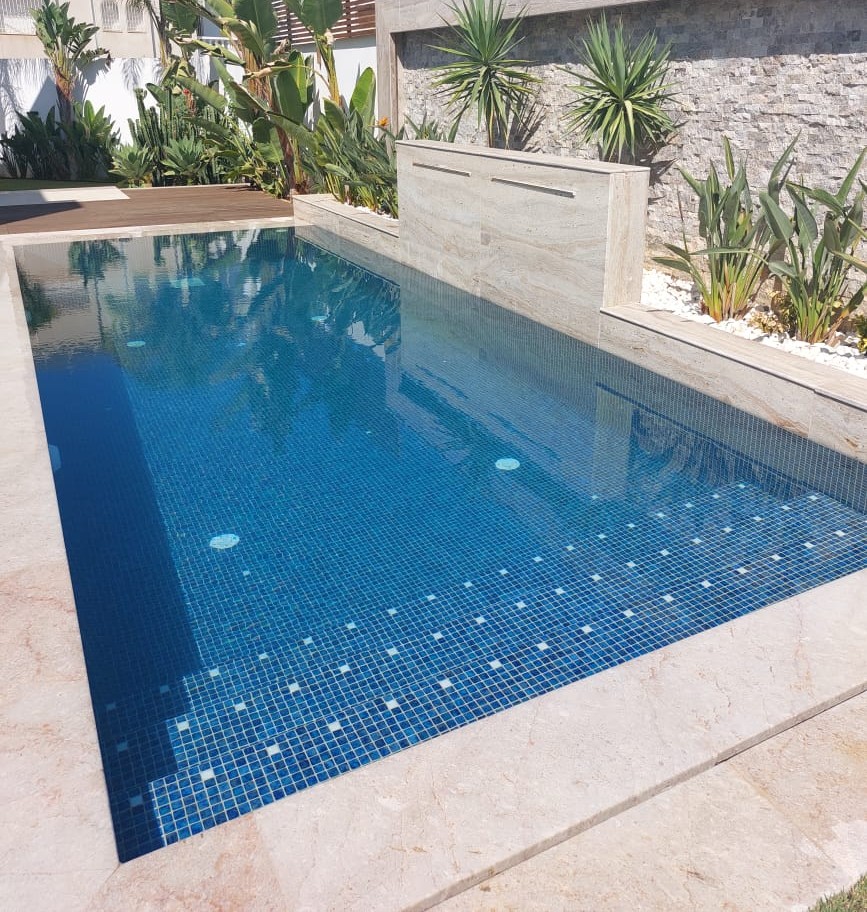 Mediterranean Sea Blue Spanish Polyurethane Cord Glass Pool-Mosaic 7724