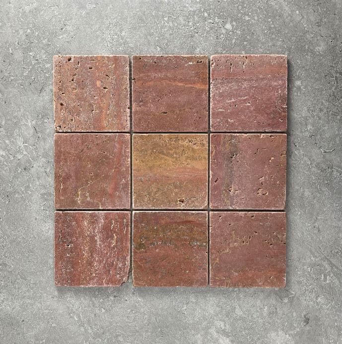 Red Travertine Honed Mosaic 7716