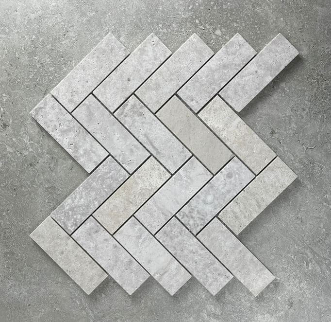 Herringbone Grey Travertine Honed Mosaic 7718