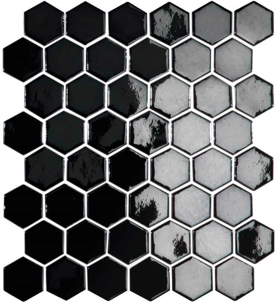 50x44mm Black Diamond Hexagon Spanish Polyurethane Cord Glass Pool-Mosaic Sheet Size 330x298mm 77250