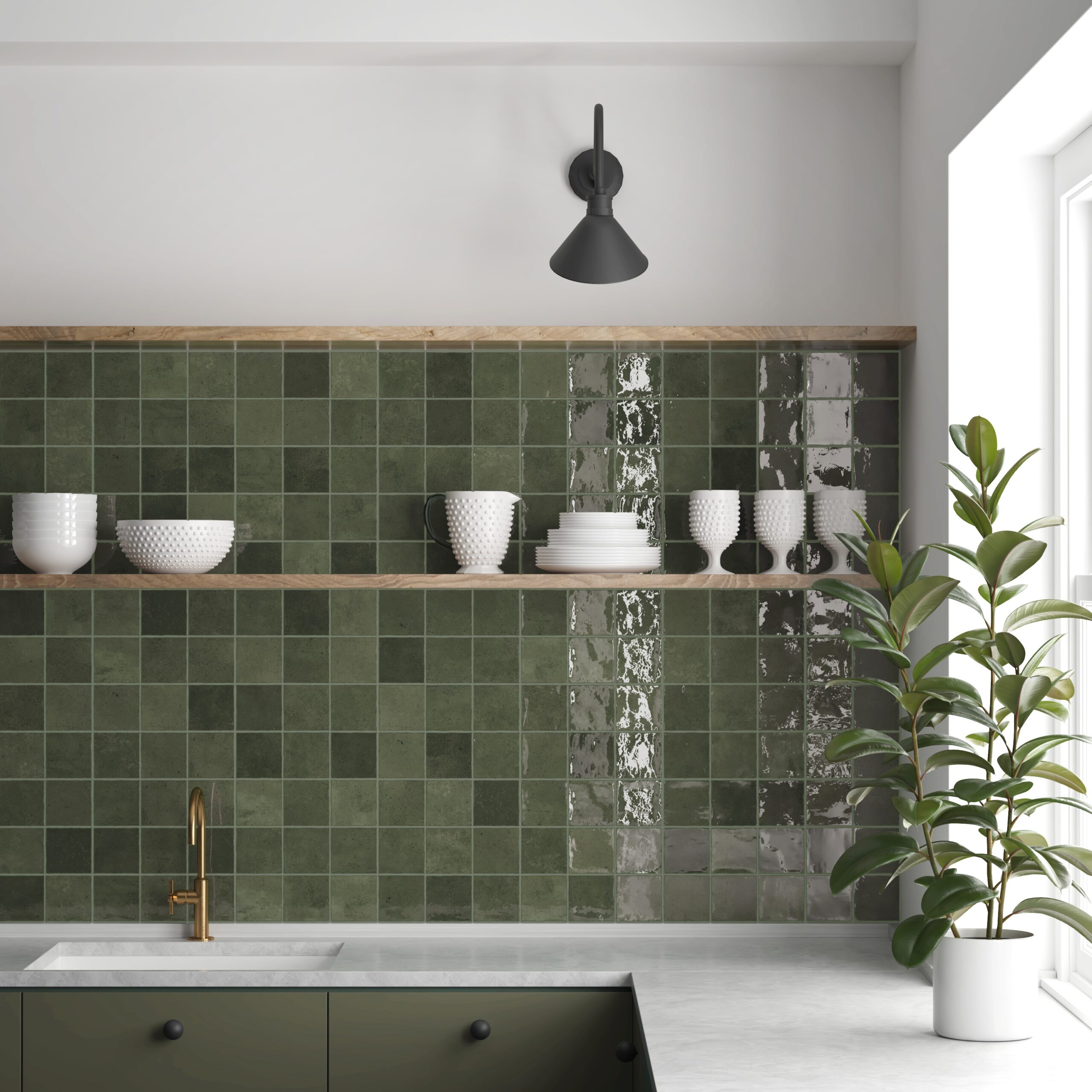 Palma Green Gloss Spanish Irregular Edge Porcelain Zellige Tile 4628