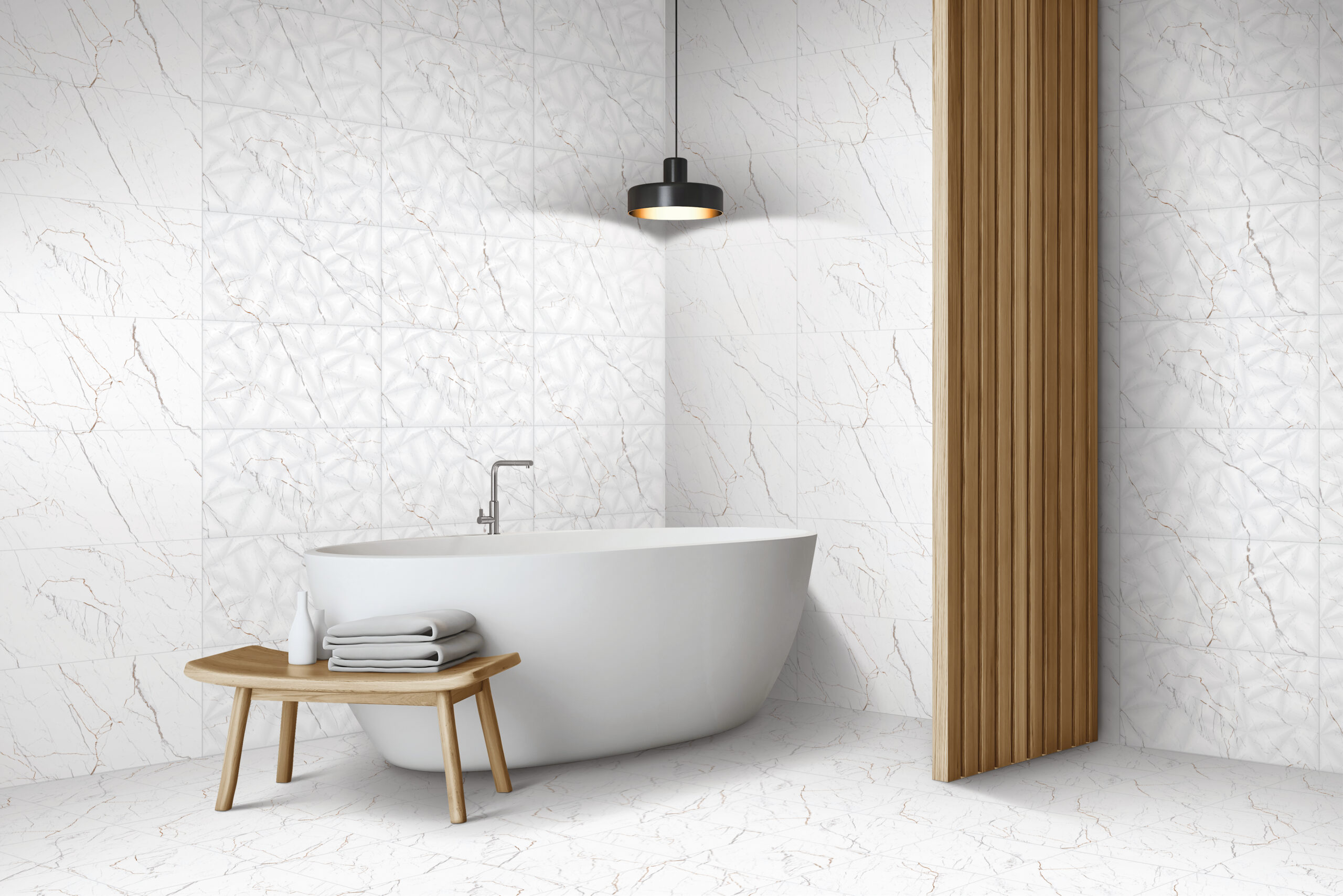 Carrara White Marble Look Carving Matt Rectified Ceramic Wall Tile 4704