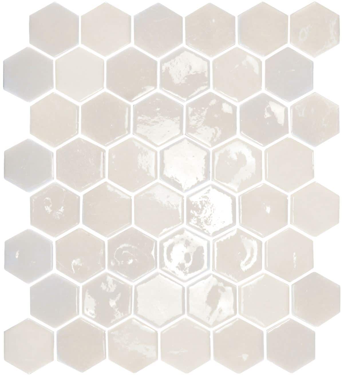 50x44mm White Diamond Hexagon Spanish Polyurethane Cord Glass Pool-Mosaic Sheet Size 330x298mm 77260