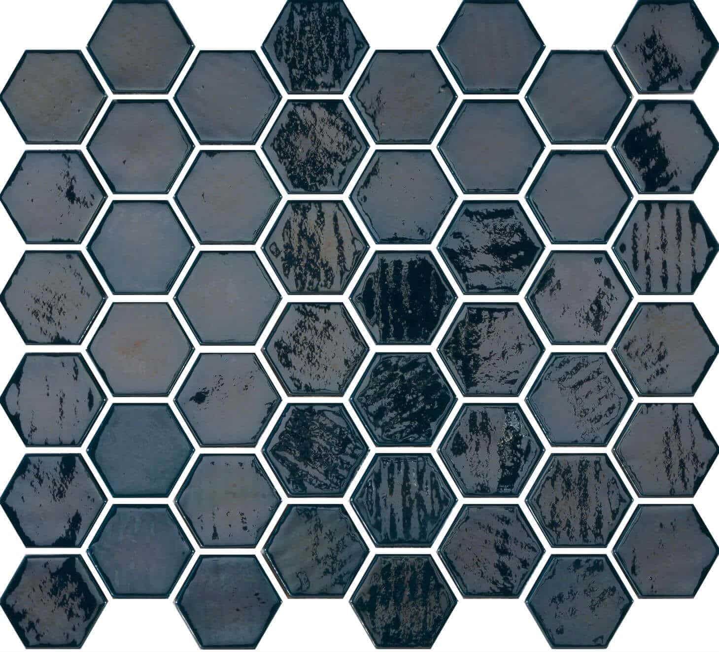 50x44mm Blue Diamond Hexagon Spanish Polyurethane Cord Glass Pool-Mosaic Sheet Size 330x298mm 77270