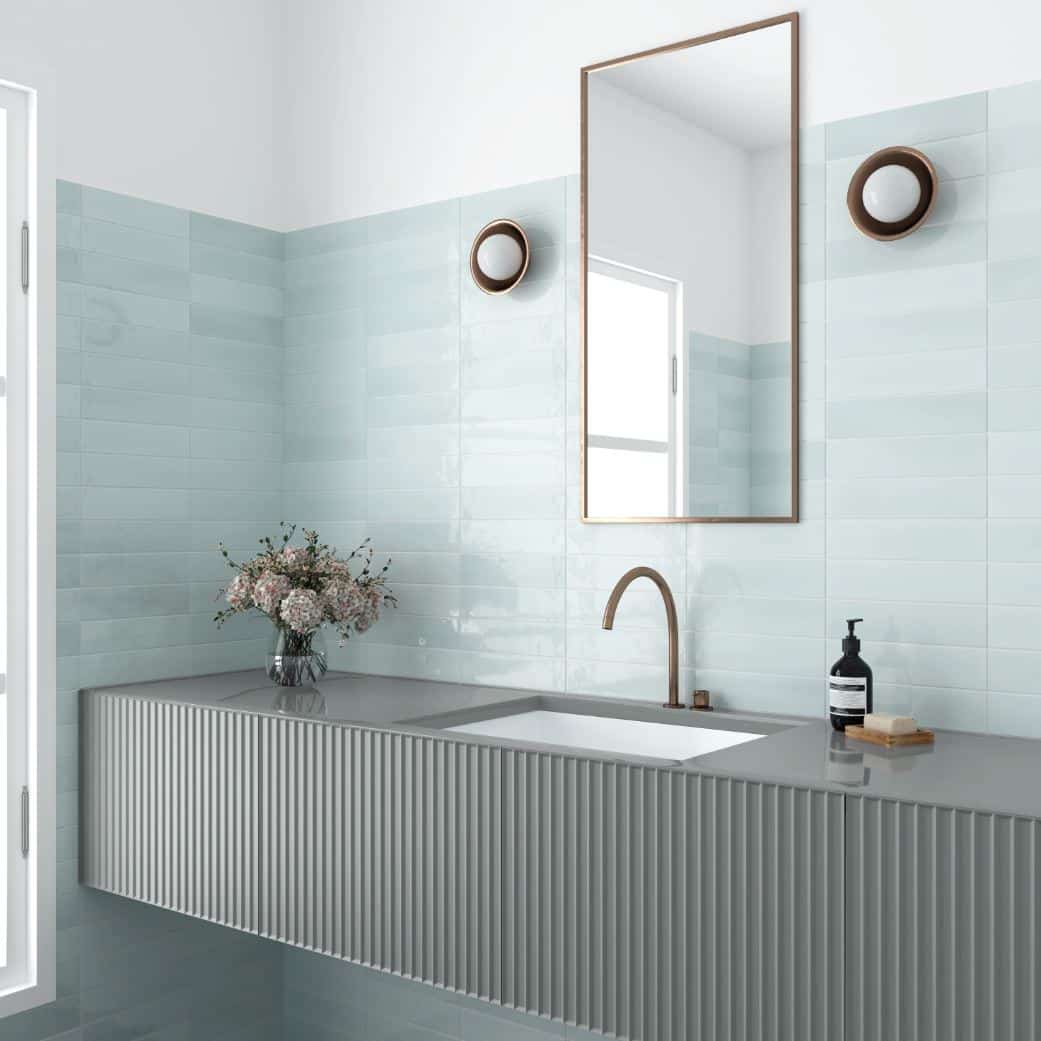 Florence Aqua Gloss Spanish  Irregular Edge Porcelain Subway Tile 4848