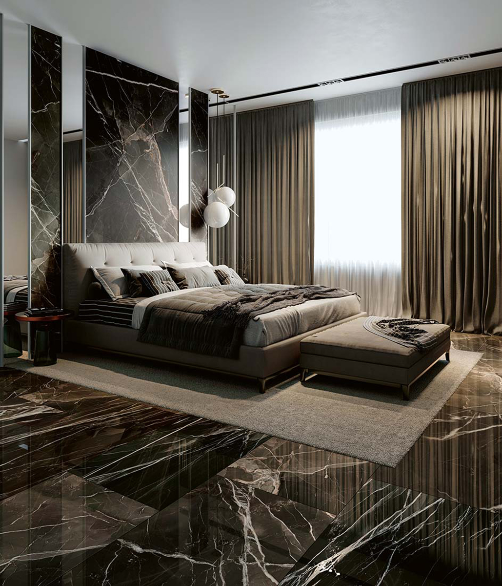 Thunder Rumble Dark Grey Marble Look Polished Italian Porcelain Slab 4696