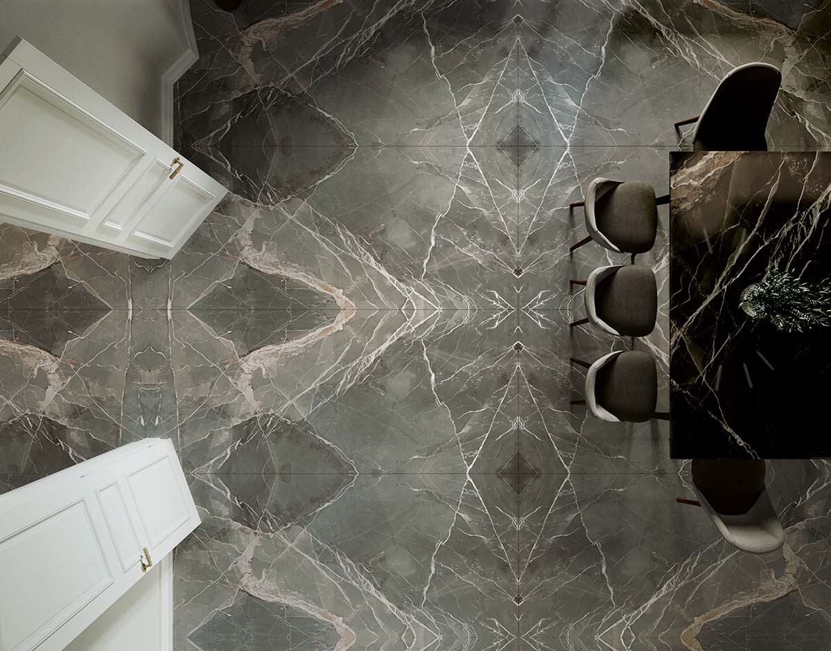 Thunder Clang Mid Grey Marble Look Polished Italian Porcelain Slab 4697