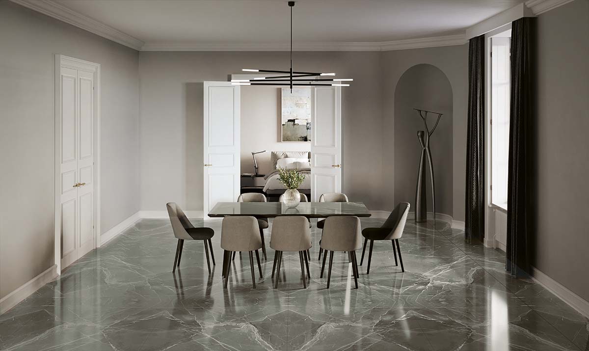 Thunder Clang Mid Grey Marble Look Polished Italian Porcelain Slab 4697