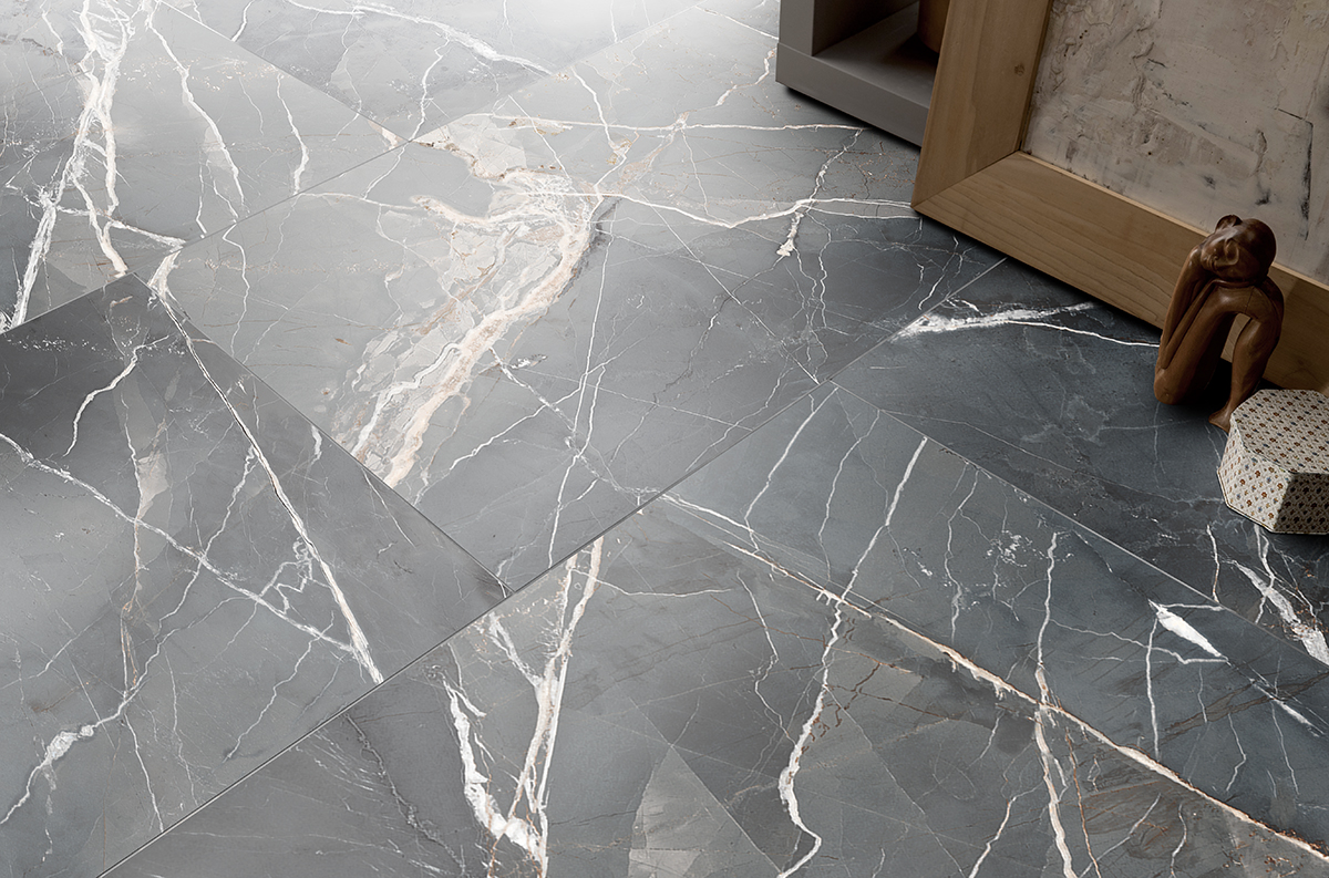 Thunder Clang Mid Grey Marble Look Polished Italian Porcelain Slab 4697
