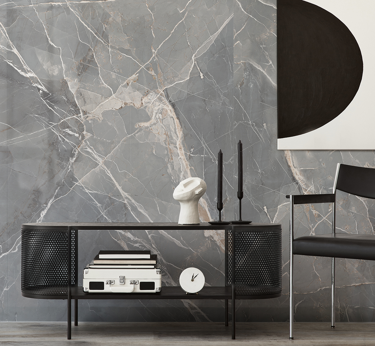 Thunder Clang Mid Grey Marble Look Polished Italian Porcelain Slab 4697