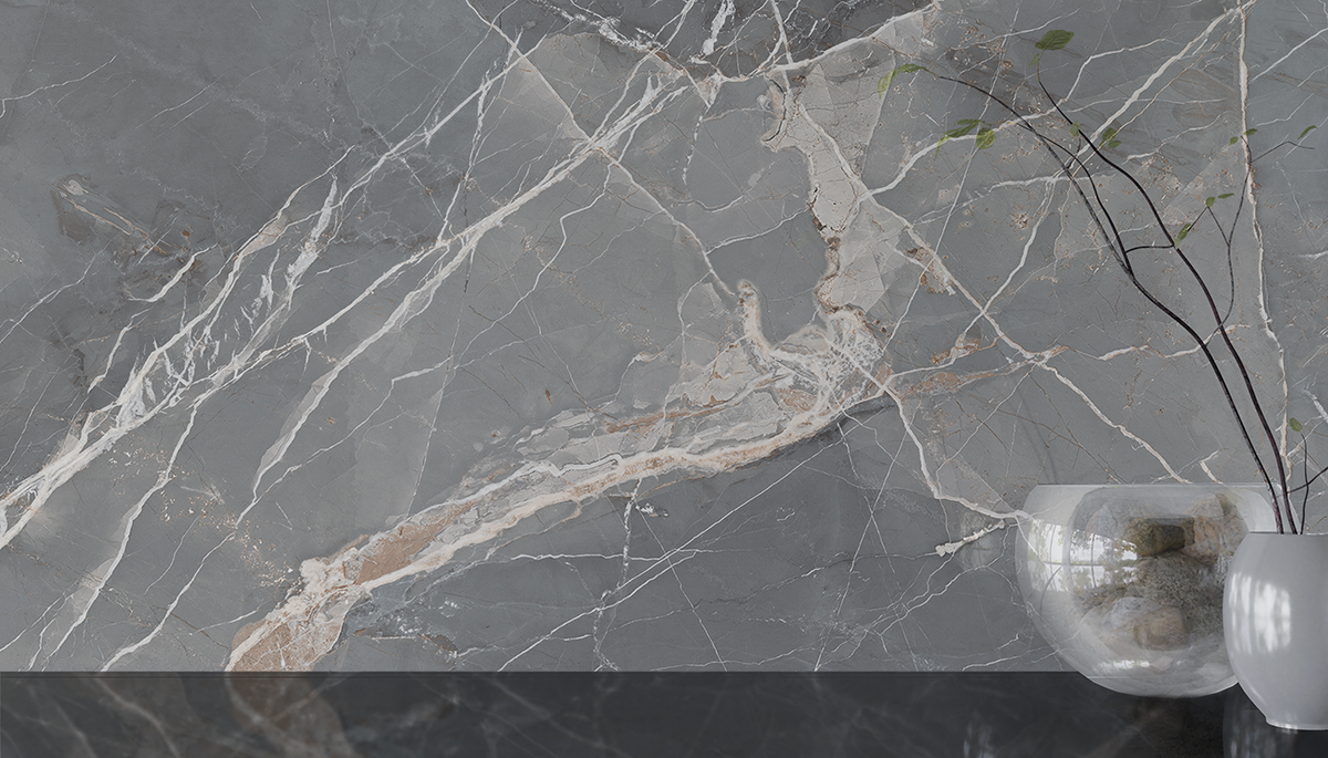 Thunder Clang Mid Grey Marble Look Polished Italian Porcelain Slab 4697