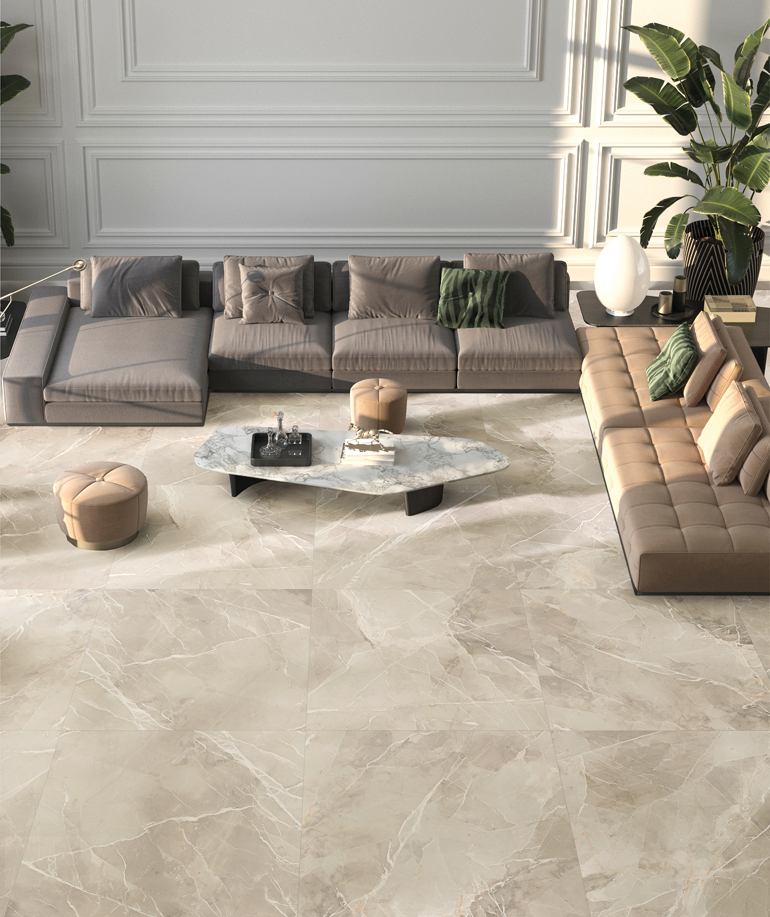 Thunder Roar Light Grey Marble Look Polished Italian Porcelain Slab 4699