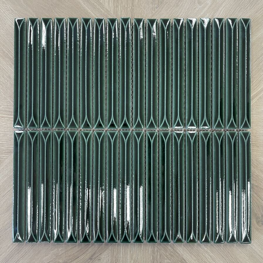 Emerald Green Stripe Kit Kat Glazed Porcelain Mosaic 7733