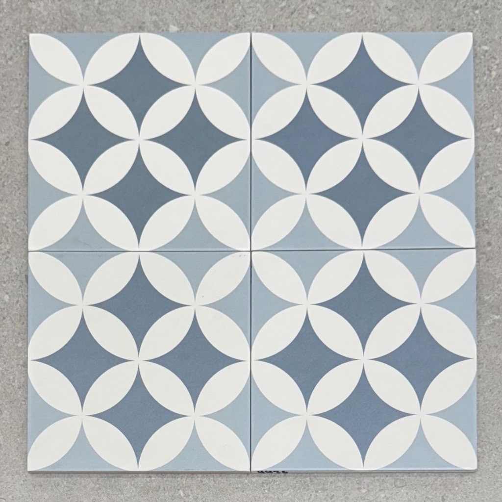 Blue & White Geometric Matt Non Rectified Glazed Porcelain Wall & Floor Tile 4436