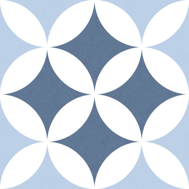 Blue & White Geometric Matt Non Rectified Glazed Porcelain Wall & Floor Tile 4436