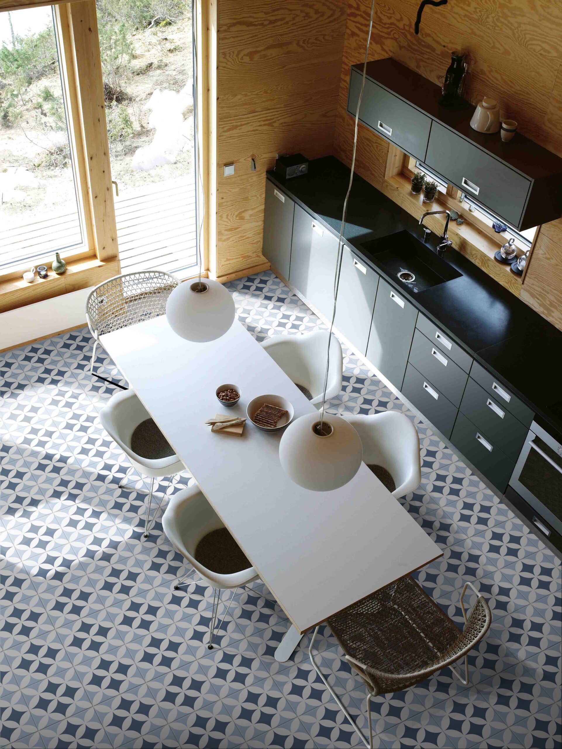 Blue & White Geometric Matt Non Rectified Glazed Porcelain Wall & Floor Tile 4436