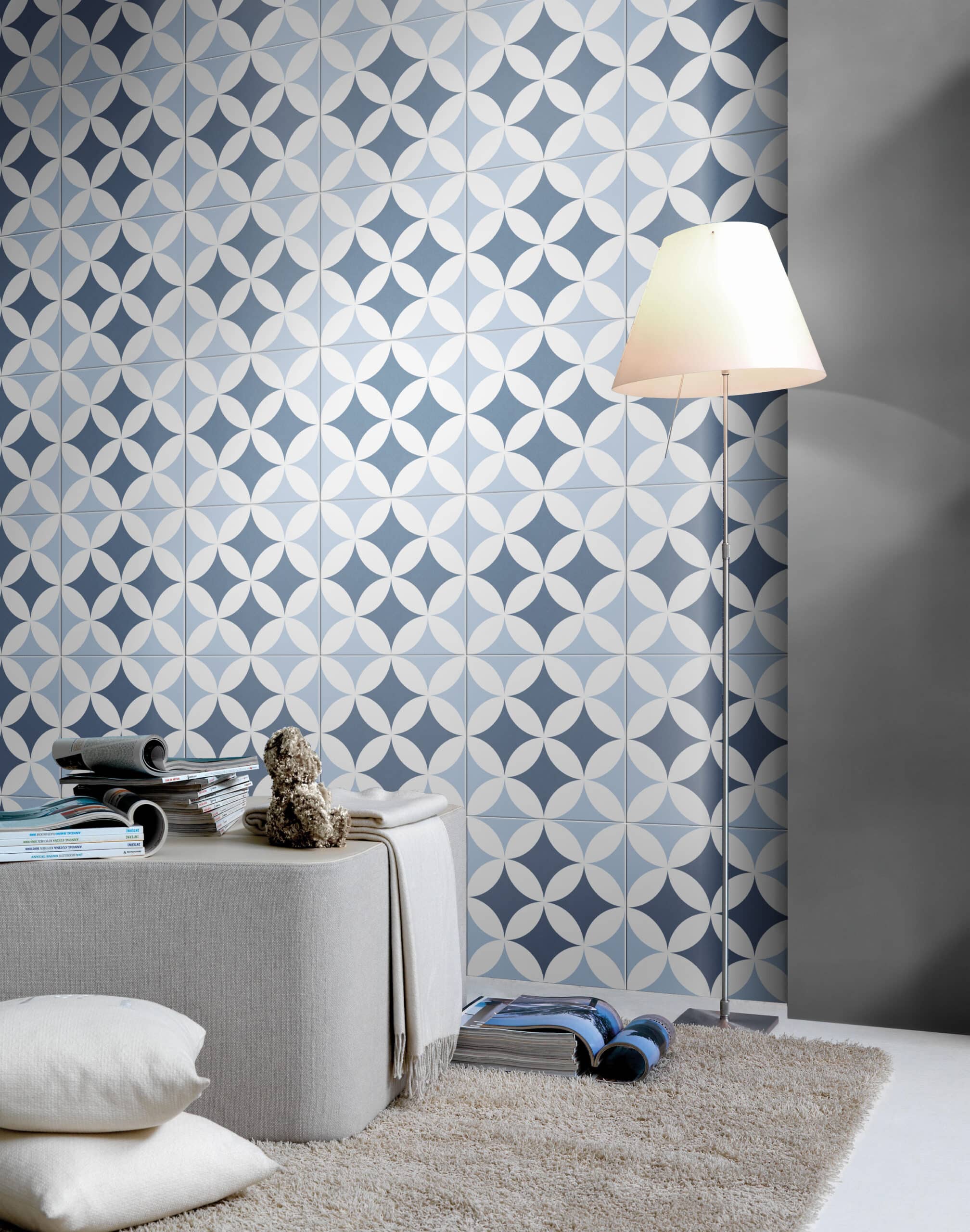 Blue & White Geometric Matt Non Rectified Glazed Porcelain Wall & Floor Tile 4436