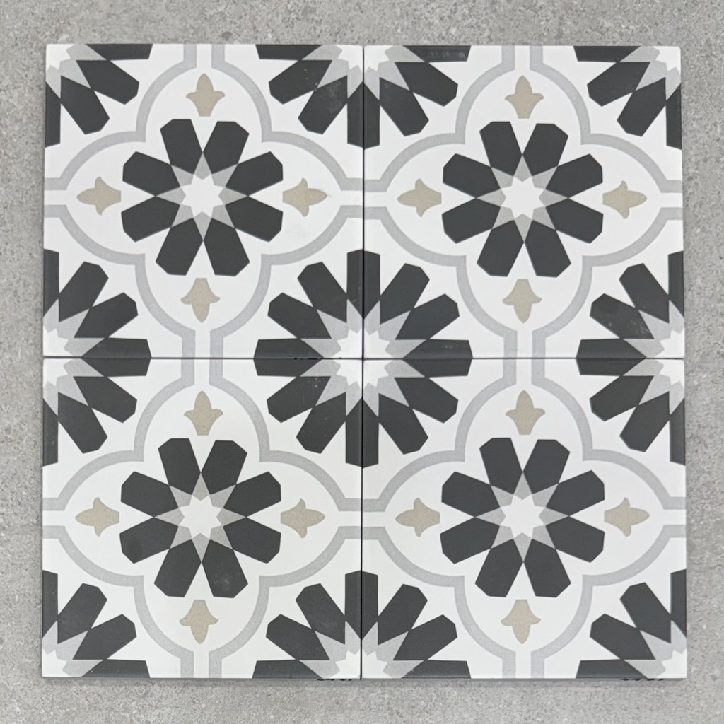 Deco Black, Grey & White Flora Matt Italian Non-Rectified Porcelain Tile 4971
