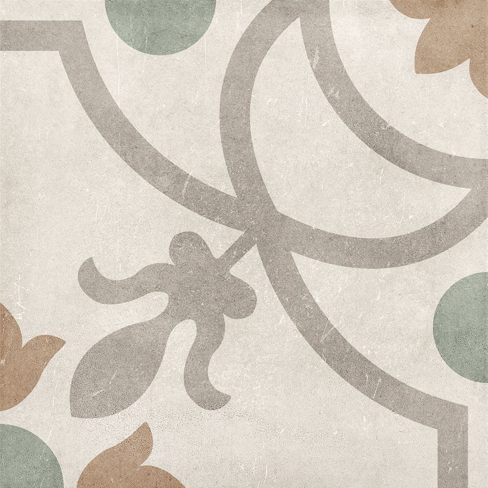 Green and Orange Floral Pattern Matt Italian Porcelain Tile 2397
