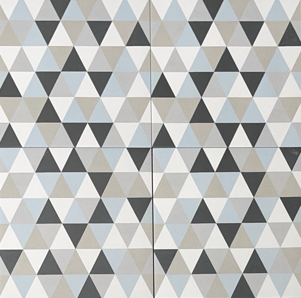 Deco Geometric Black, White, Light Grey & Green Triangle Matt Italian Non-Rectified Porcelain Tile 4968