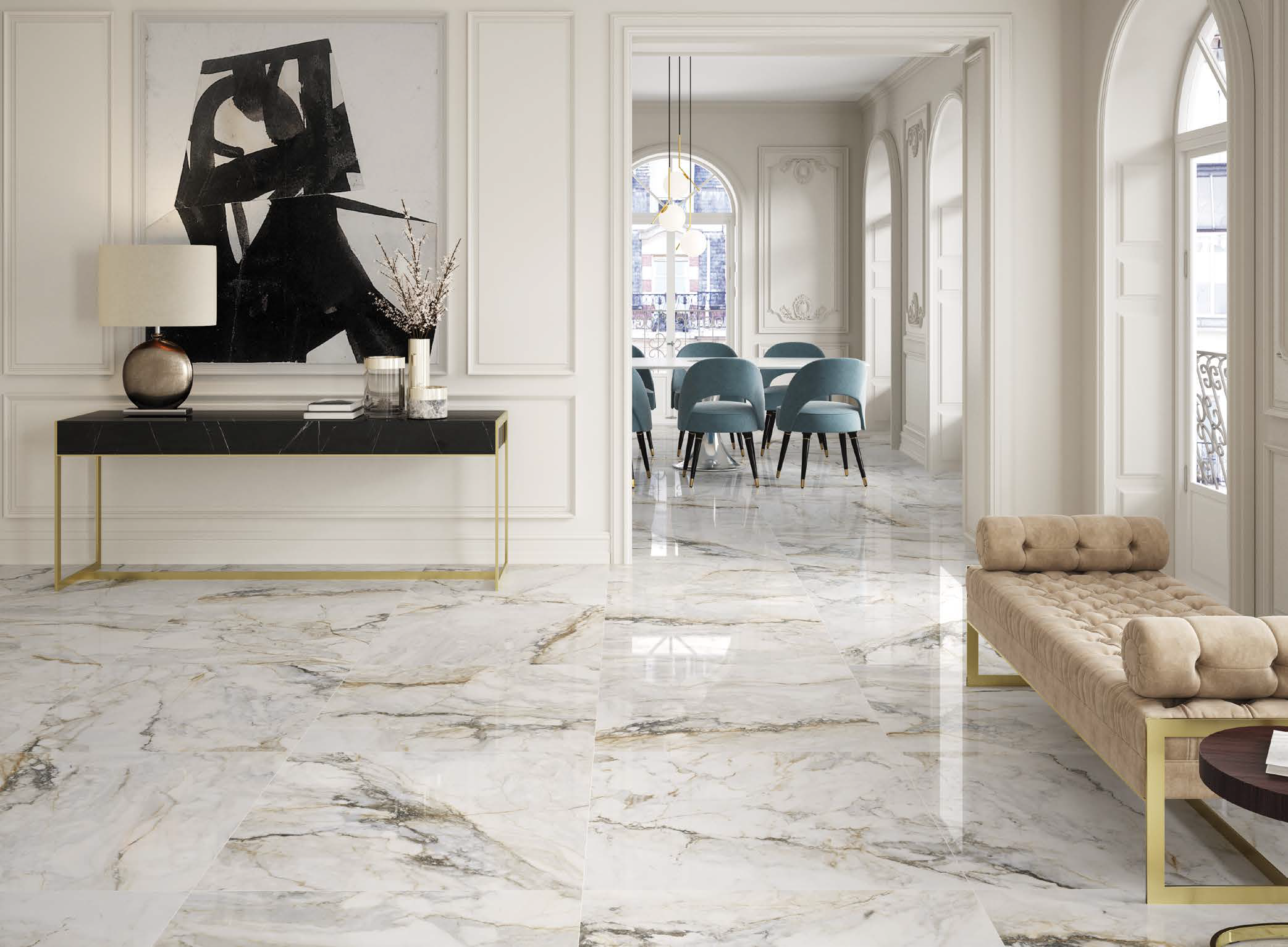 Pisa Gold Marble Look Lux Polished Spanish Porcelain Slab 2302