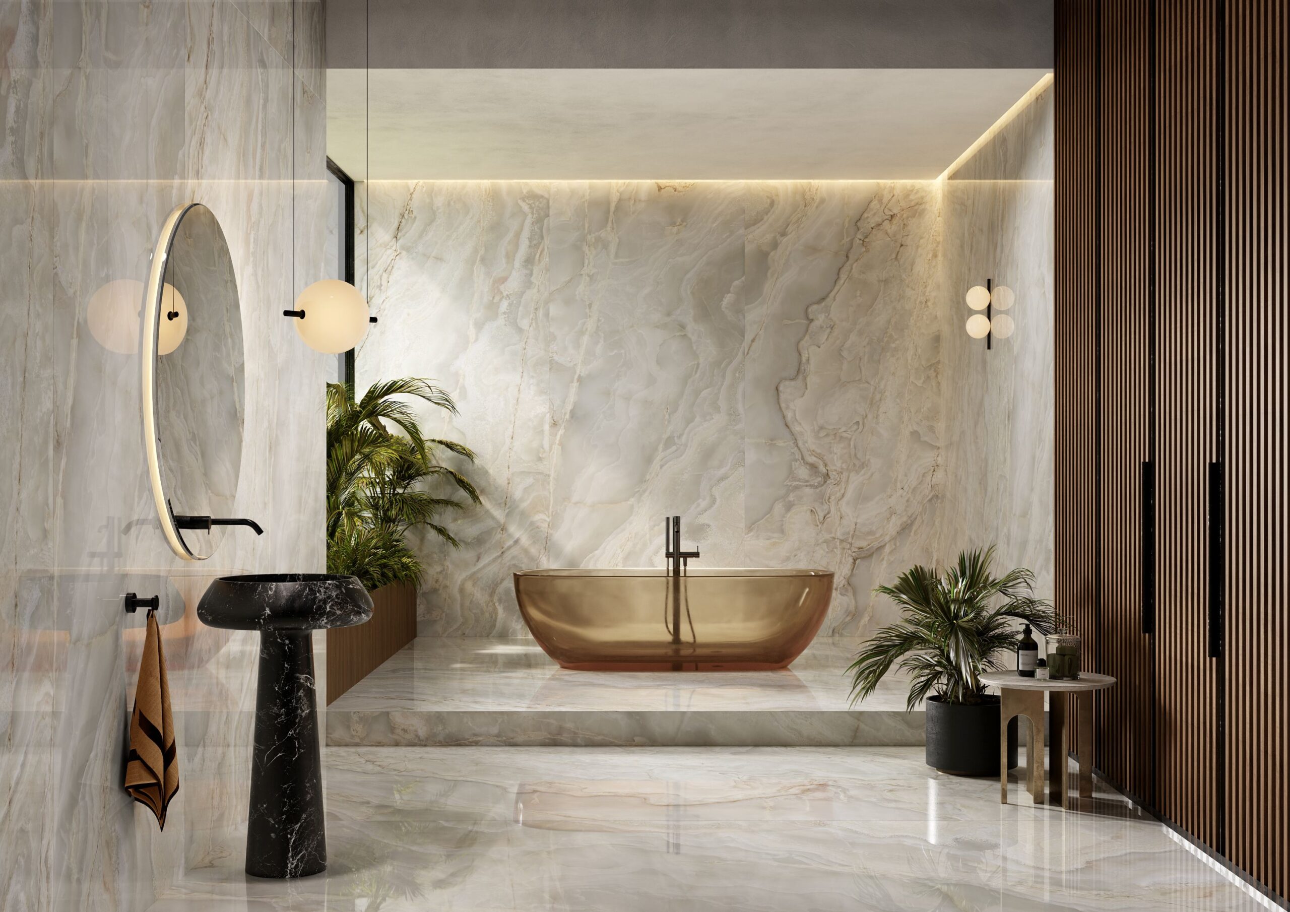 Onice Iride Avorio Onyx Marble Look Lappato Italian Rectified Porcelain Slab 2374