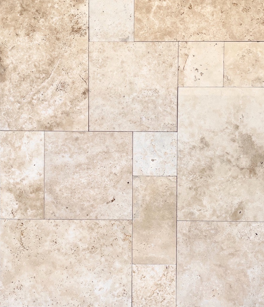 French Pattern Light Mix Tumbled Travertine Paver 8908