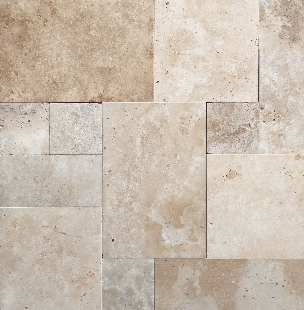 Linen Ivory Crosscut French Pattern Tumbled Travertine Tile 8926