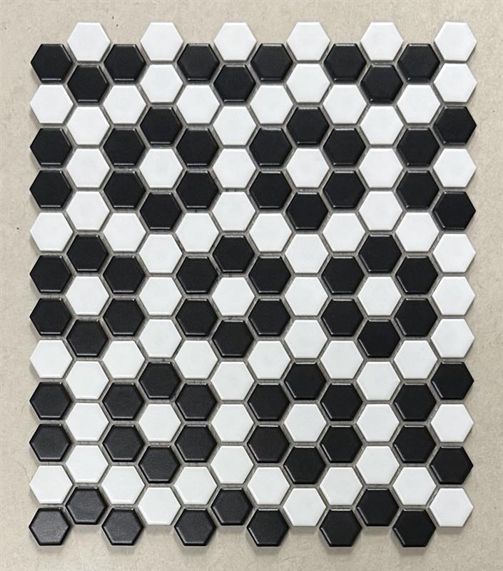 Black and White Floral Matt Glazed Porcelain Mosaic 7766