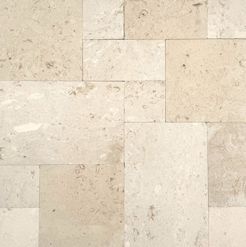 30mm French Pattern Shell Beige Tumbled Limestone Paver 8929