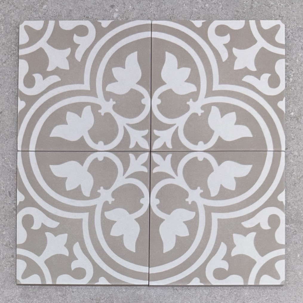 Deco Taupe & White Flora Matt Italian Non-Rectified Porcelain Tile 4970