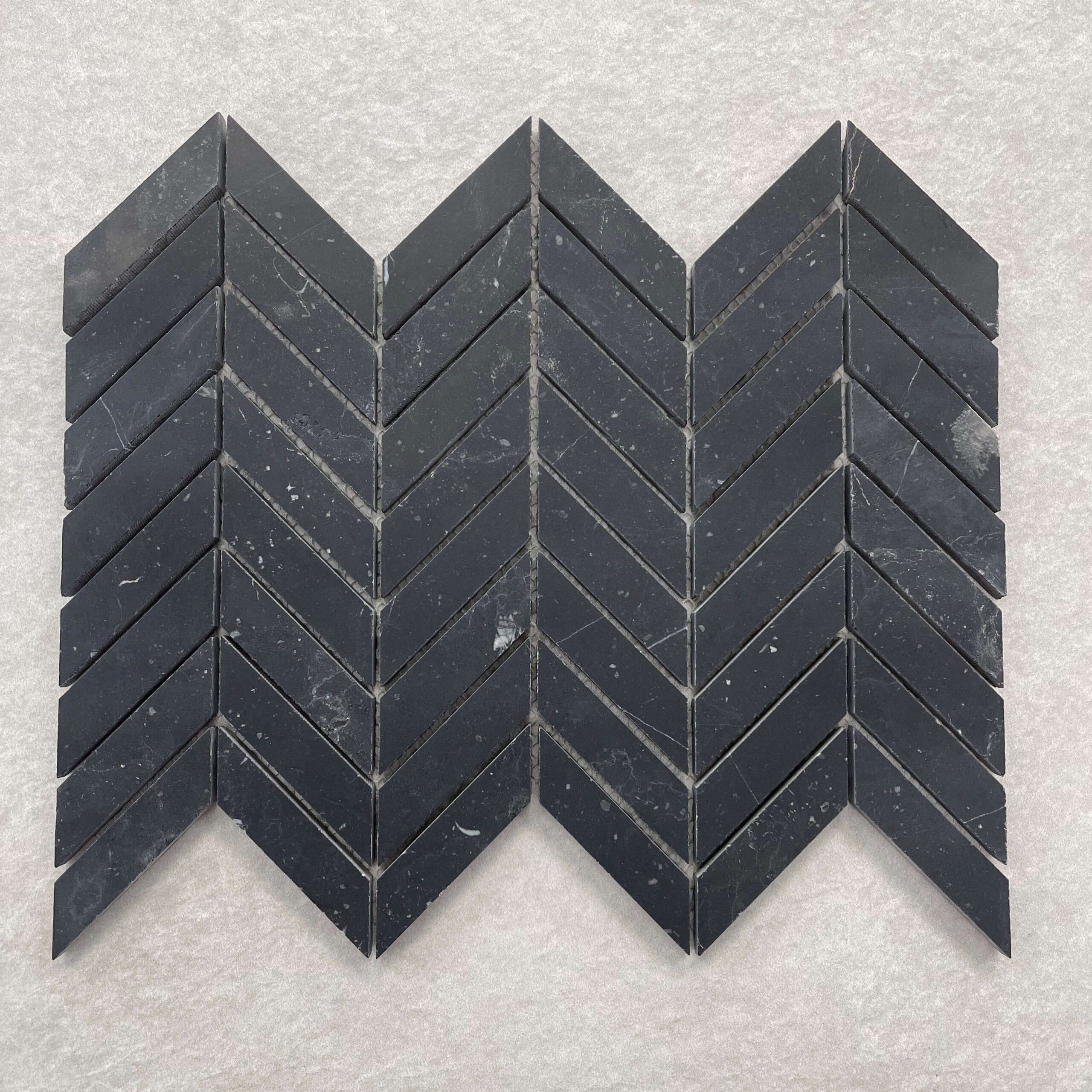 Black Marquina Marble Chevron Honed Mosaic 7647