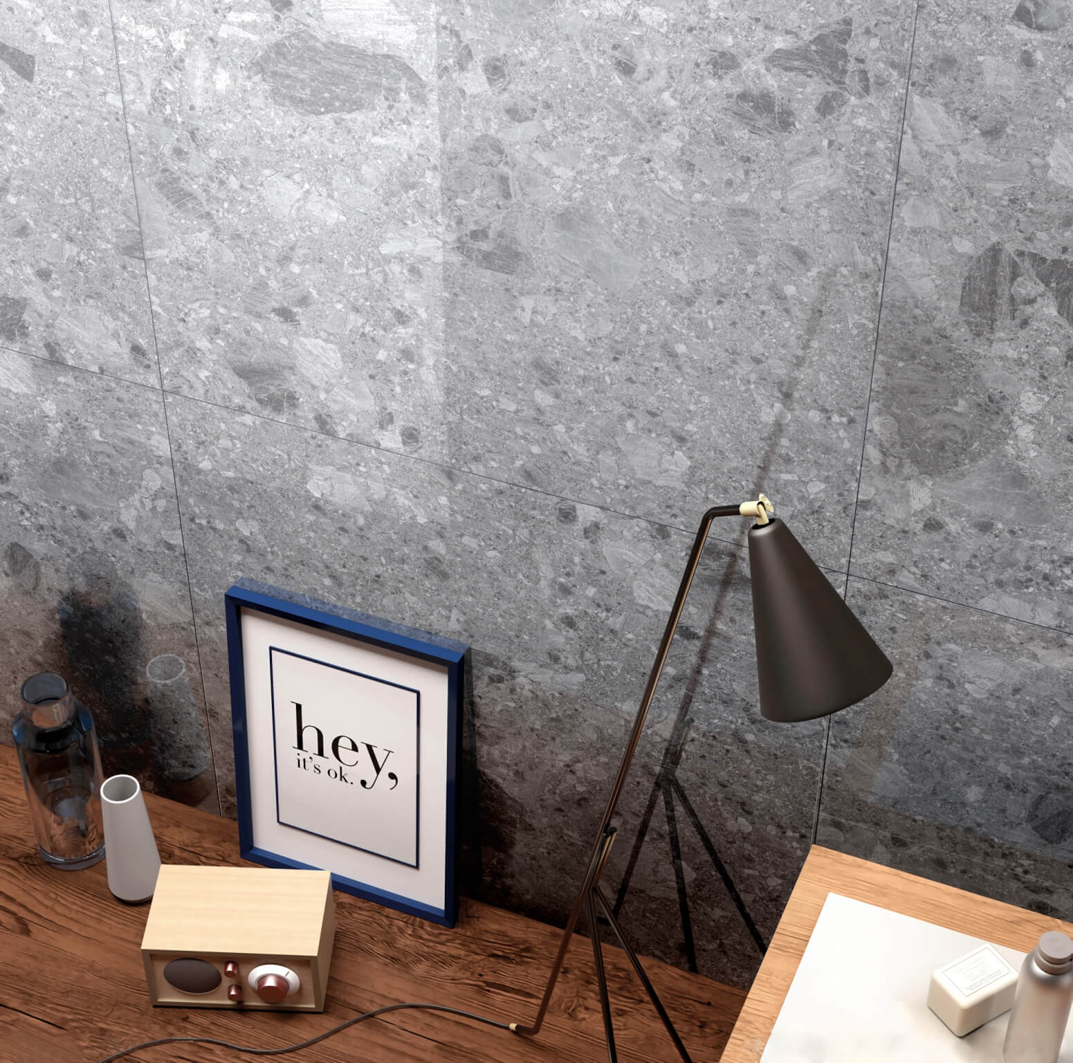 Breccia Mid Grey Terrazzo Look In/Out Rectified Porcelain Tile 3683