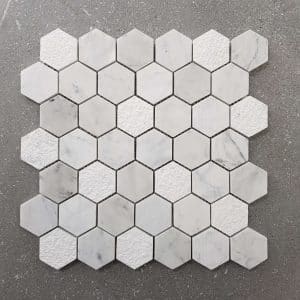 Mixed Finish Carrara 48mm Hexagon Marble Mosaic Tiles - 7552