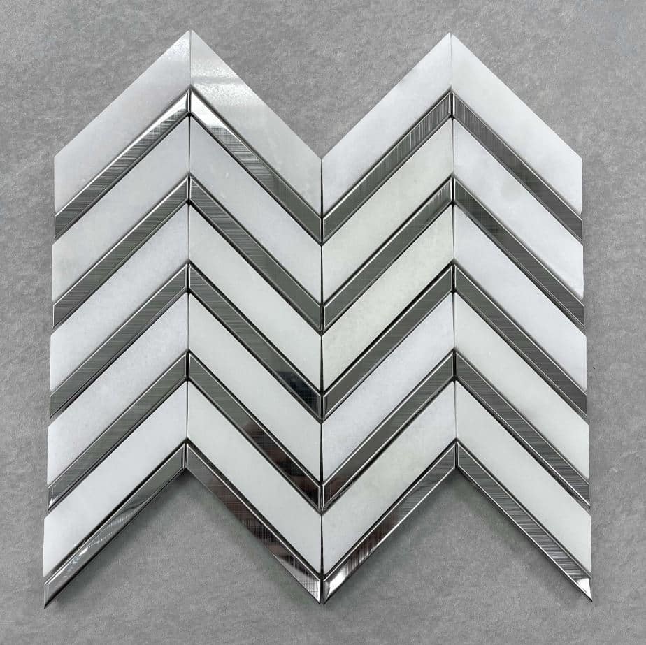 White Carrara and Silver Chevron Mosaic 7636