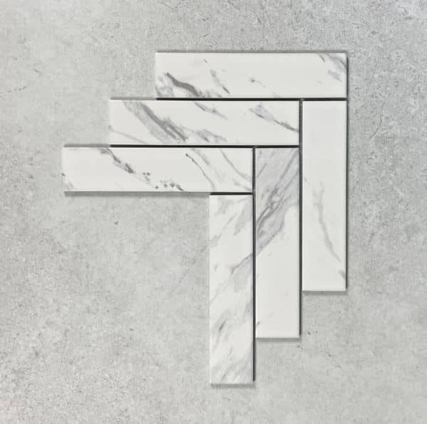 Herringbone Carrara Look Porcelain Mosaic 7645