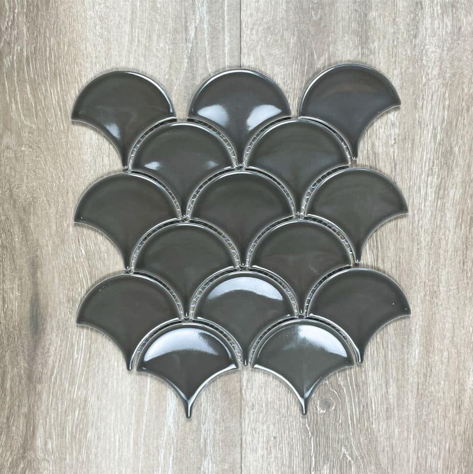 Espresso Fan Fish Scale Wave Gloss Porcelain Mosaic 7672