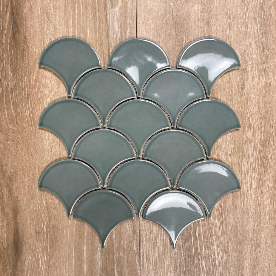 Olive Fan Fish Scale Wave Gloss Porcelain Mosaic 7673