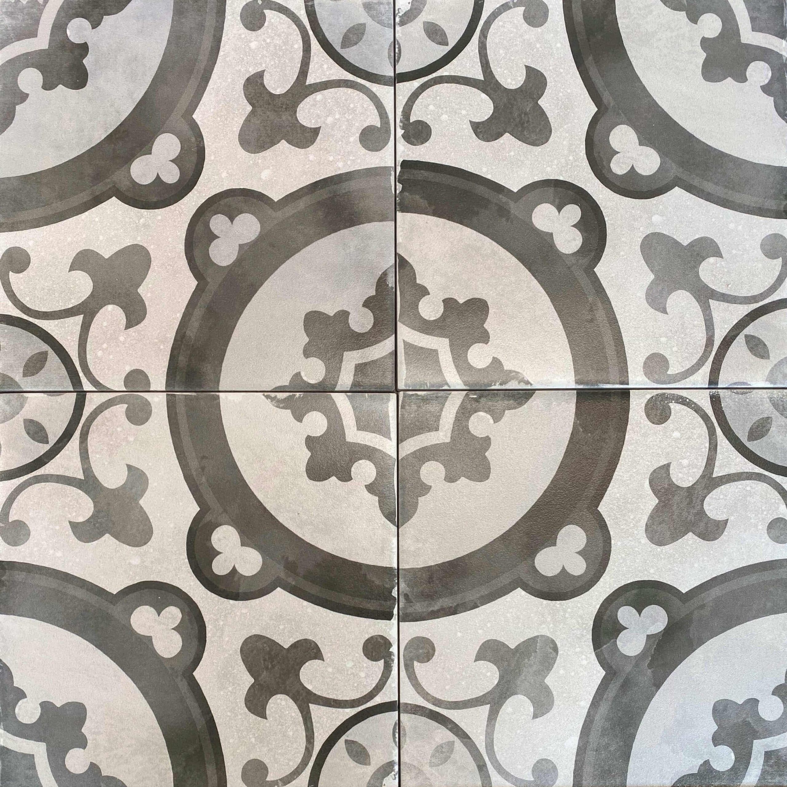 Retro Grey and White Matt Patterned Non Rectified Glazed Porcelain Wall & Floor Tile 3447