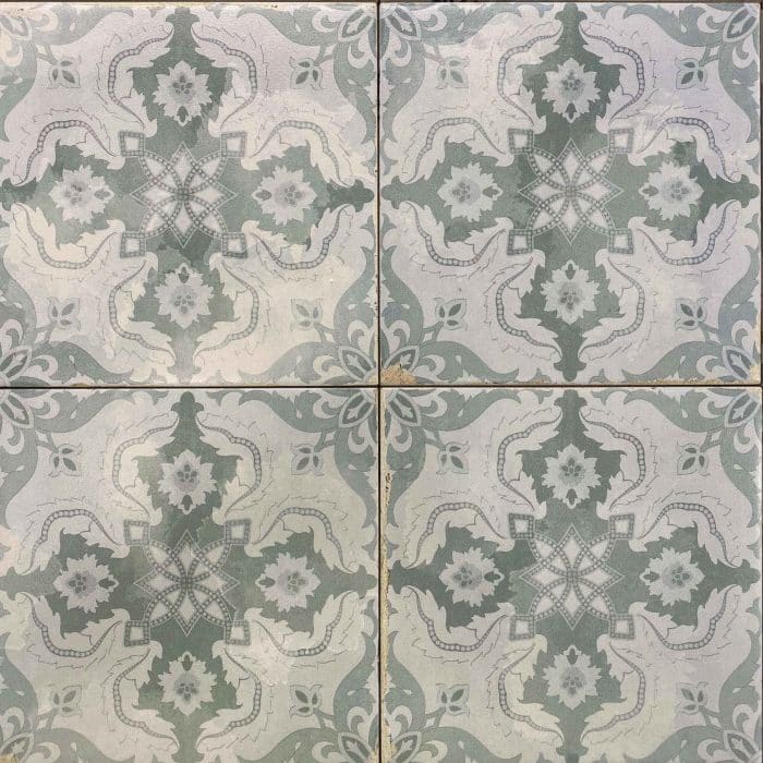 Retro Light Green and White Matt Floral Patterned Non Rectified Glazed Porcelain Wall & Floor Tile 3451