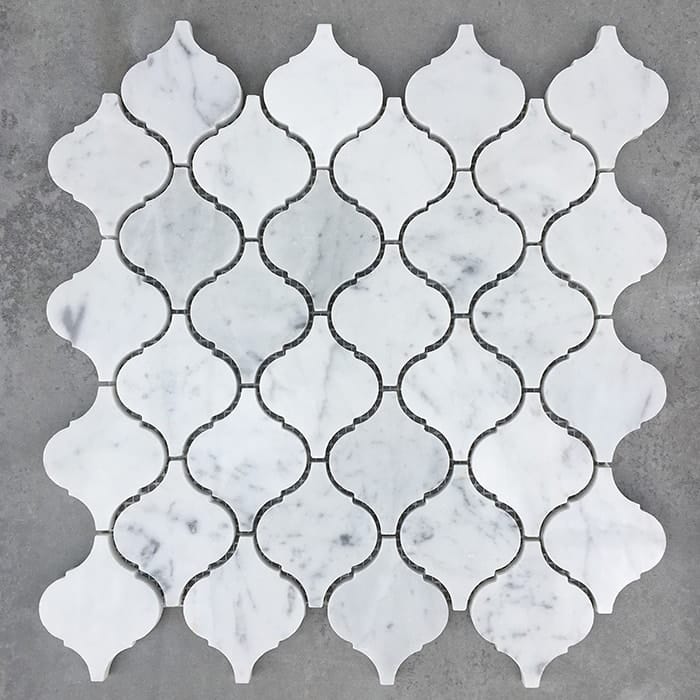 Bianco Carrara 62x74mm Arabesque Polished Marble Mosaic 7577