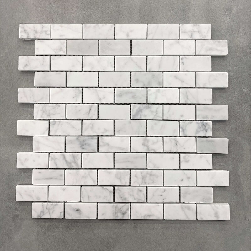 Brick Pattern Honed Carrara Marble Mosaic 7584
