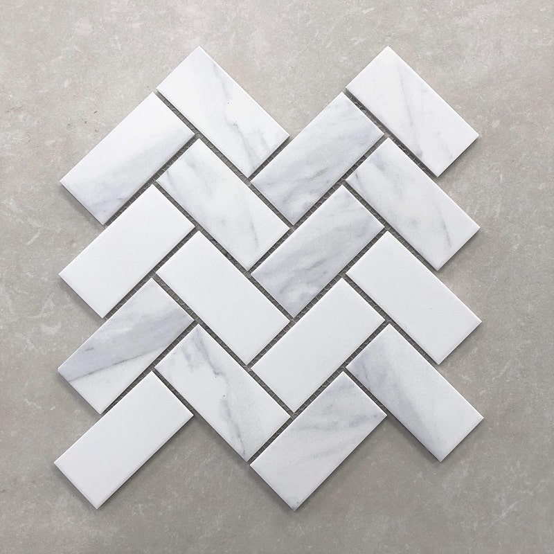 Herringbone Carrara Matt Glazed Porcelain Mosaic 7463