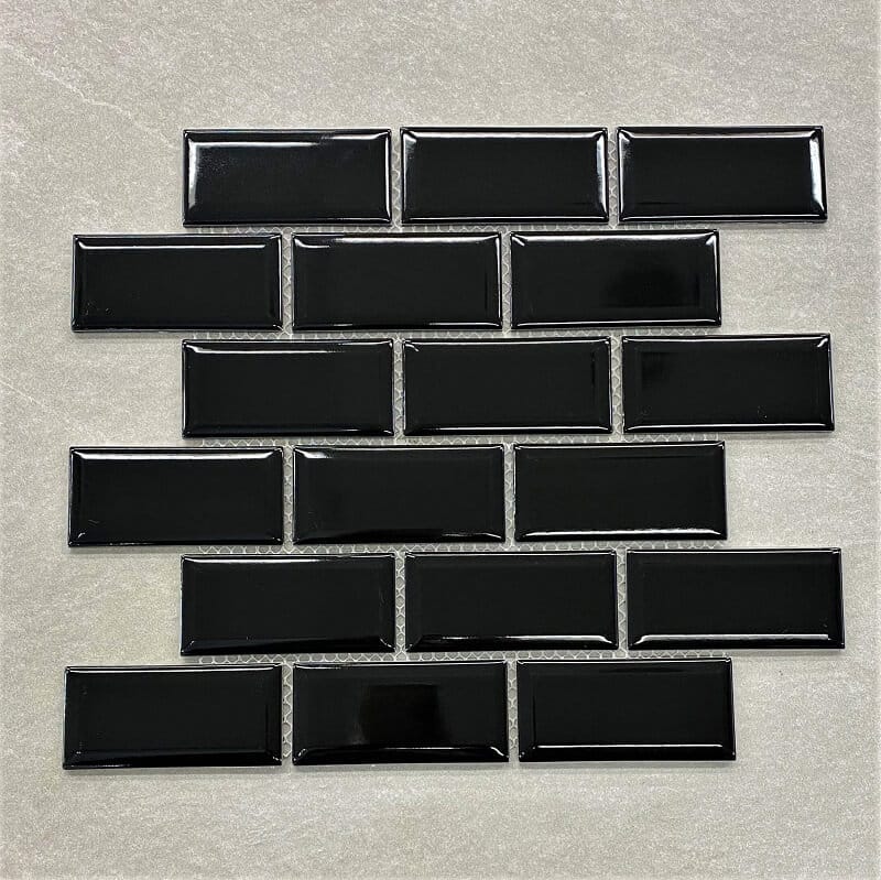 Gloss Black Brick Pattern Porcelain Mosaic Sheet 7583